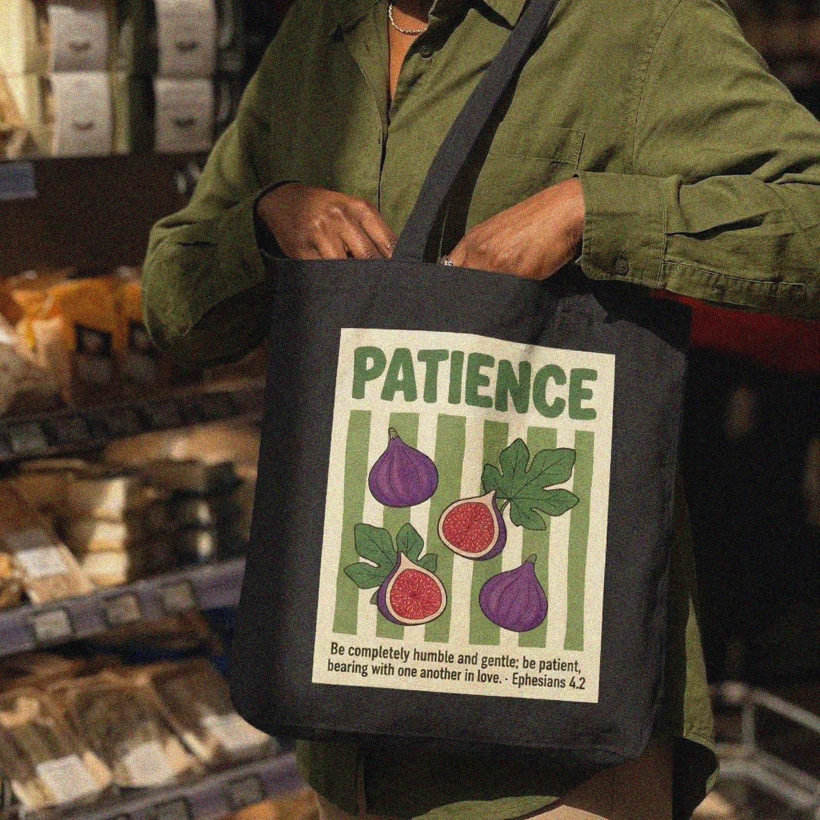Mercy & More Bags Black / 15" x 16" Patience Fruit Cotton Tote Bag