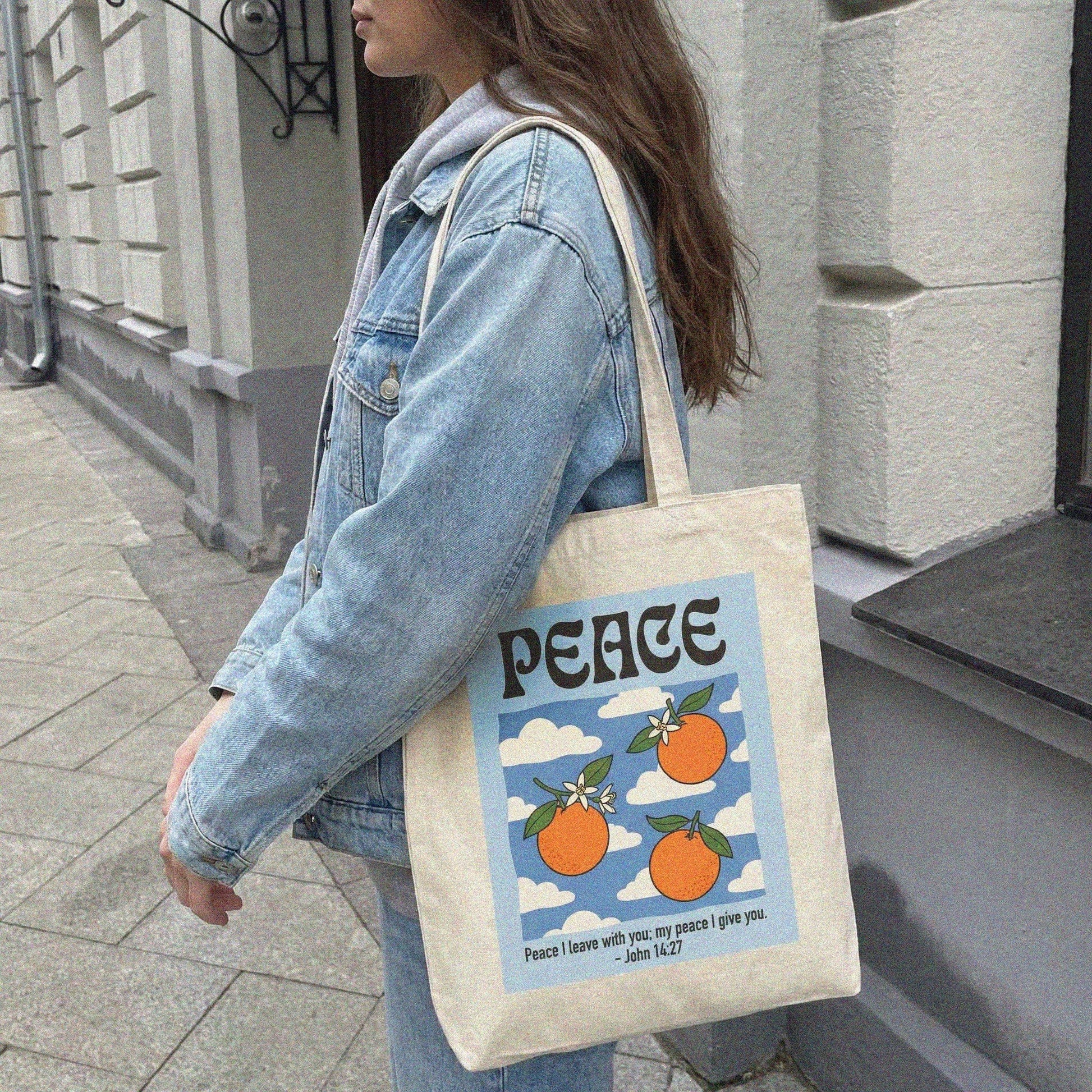 Mercy & More Bags Natural / 15" x 16" Peace Fruit Cotton Tote Bag