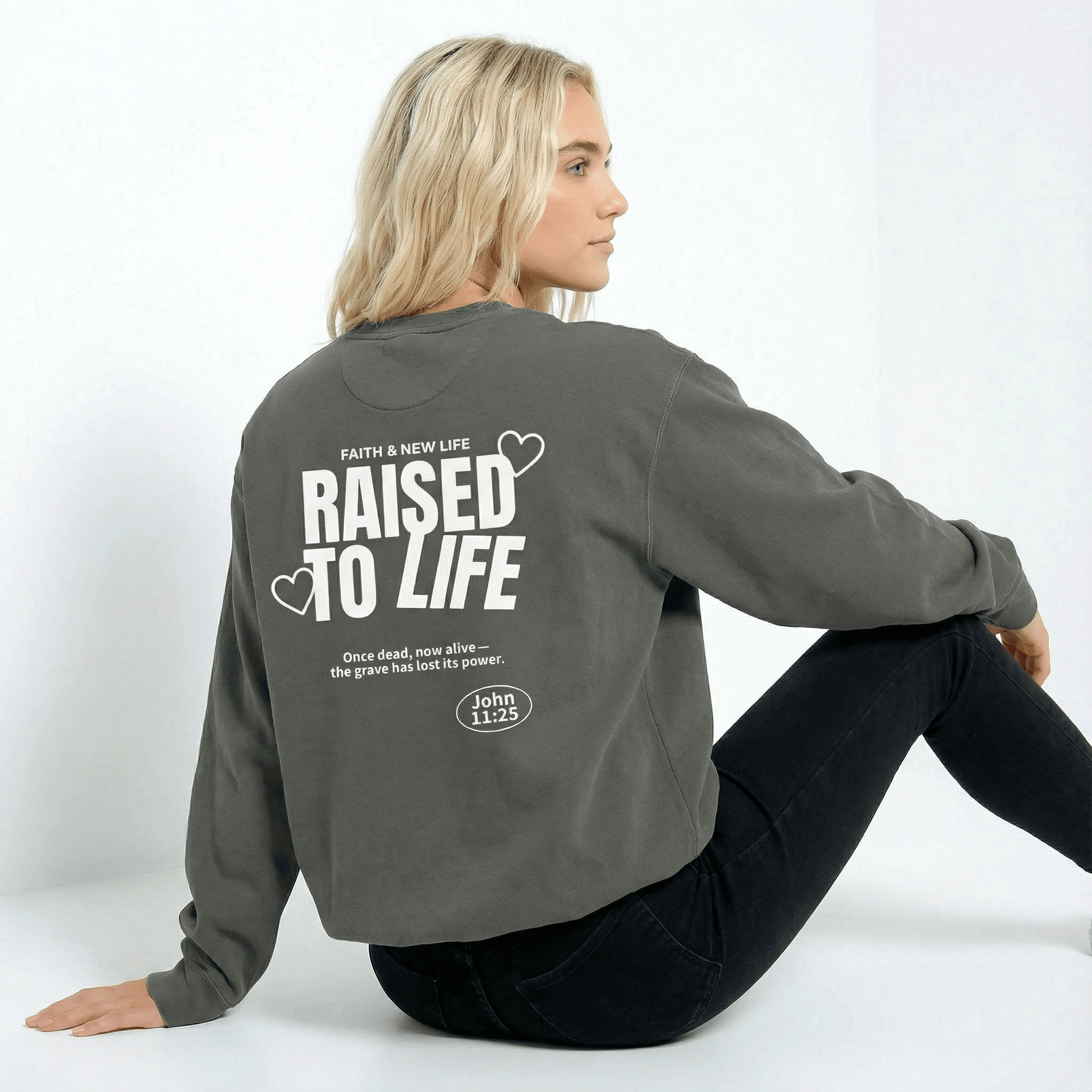 Mercy & More Sweatshirt Raised To Life Sweatshirt - White Logo