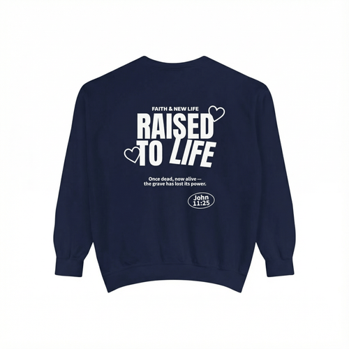Mercy & More Sweatshirt True Navy / S Raised To Life Sweatshirt - White Logo