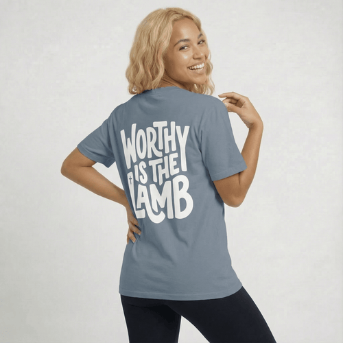 Mercy & More T-Shirt Blue Jean / S Worthy Is The Lamb Tee
