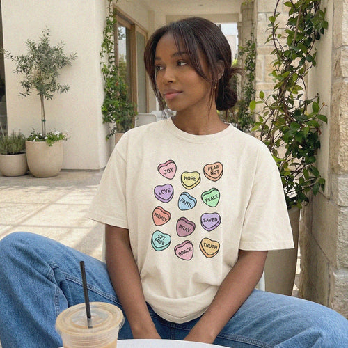 Mercy & More T-Shirt Ivory / S Love Hearts Heavyweight Tee